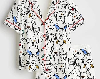 Dog Pajama Set Women, Dog Pajamas Women Set, Dog Pjs Women, Cute Dog Pajamas Women, Animal Pajamas Women, Gift For Dog Lover