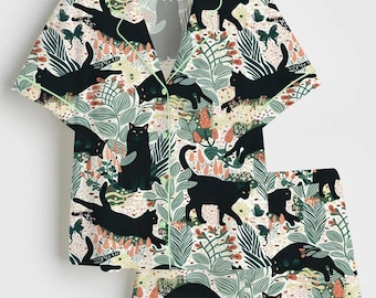 Ensemble pyjama chat noir femme, pyjama chat femme, pyjama femme animal, pyjama femme mignon, cadeau pour elle