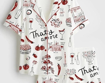 Ensemble pyjama italien femme, Ensemble pyjama femme vin, pyjama cuisine femme, Pyjama mignon femme, Pyjama romantique femme, Pyjama vacances femme