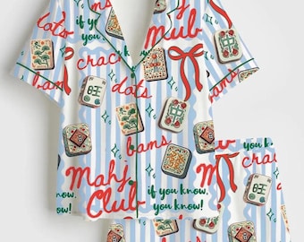 Ensemble pyjama mahjong femme, ensemble pyjama mahjong femme, cadeau pour amateur de mahjong, pyjama mahjong mignon, ensemble pyjama femme, cadeau pour elle