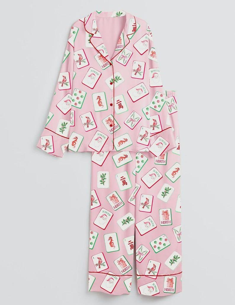 Mahjong Pajama Set Women, Mahjong Pajamas Women Set, Christmas Pajama Set, Holiday Pajamas Women Set, Pajamas Women, Gift For Her image 5