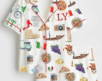 Ensemble pyjama Italie femme, Ensemble pyjama voyage femme, pyjama vacances femme, pyjama italien femme, pyjama Europe femme, pyjama femme mignon, cadeau pour elle