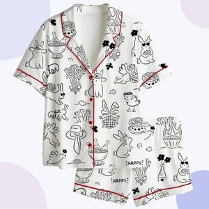 Cute Bunny Pajama Set Women, Animal Bunny Pajamas Women Set, Bunny Pjs Women, Summer Pajamas Women, Funny Animal Pjs Women Set, Gift For Her image 3