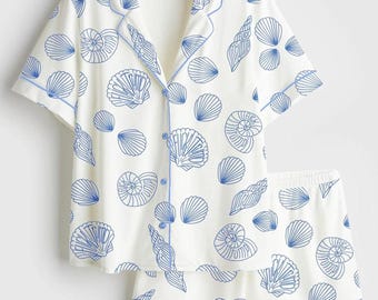 Conjunto de pijama de conchas marinas para mujer, conjunto de pijama costero para mujer, pijama de playa para mujer, pijama de verano para mujer, pijama para mujer, regalo para ella