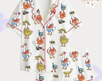 Duck Pajama Set Women, Cute Duck Pajamas Women Set, Duck Pjs Women, Summer Pajamas Women, Vacation Pajamas Women Set, Gift For Her