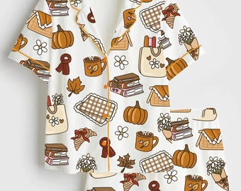 Ensemble pyjama automne femme, Ensemble pyjama automne femme, pyjama citrouille femme, pyjama confortable femme, Ensemble pyjama café femme, Cadeau pour elle