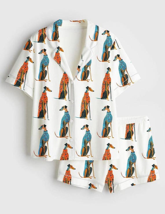 Greyhound Lover Pajamas, Greyhound Pajamas Women Set, Greyhound Dog Sleepwear, Sighthound PJs Women, Dog Print Pajama Set, Dog Lover Gift