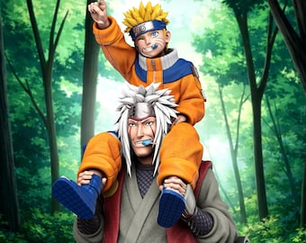 Archivos STL para impresión 3D del dúo de jóvenes ninjas mentores sabios / Modelo de escena de entrenamiento de anime