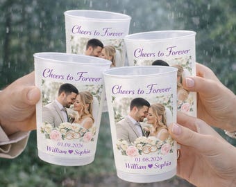 Custom Wedding Frosted Cups, Personalized Cups, Custom Photo Wedding Gifts Frosted Cup, Personalized Plastic Party Cups, Wedding Cups, 16oz