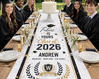 Personalized Graduation Class of 2026 Table Runner, Graduation Party Decor, Senior Celebration Tablecloth