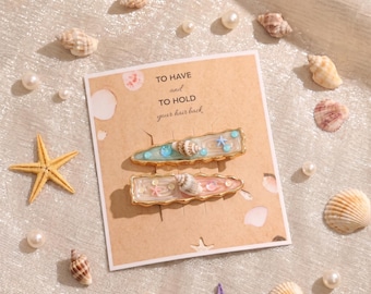 Haarspeldjes aan de kust, set van 2, strandbruiloft bruidsmeisjesvoorstel, oceaanschelp bruidsfeestgunst, cadeau voor vrijgezellenfeest