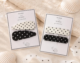 Polka Dot Hair Clip Set for Coastal Wedding, Black White Barrette with Custom Card, Beach Bachelorette Gift, Nautical Favor, Set of 2