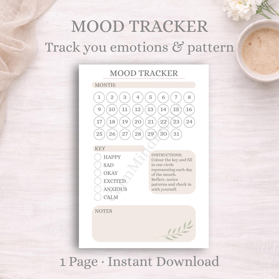 Monthly Mood Tracker Printable | Mindfulness Journal Page (A4 Download ...
