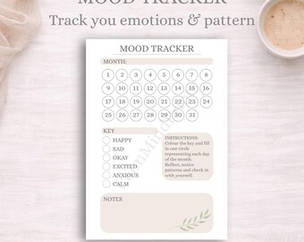 Monthly Mood Tracker Printable | Mindfulness Journal Page (A4 Download)