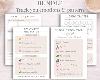 Mental Health Planner Bundle | Anxiety Relief, Mood Tracker, Gratitude Journal (PDF)
