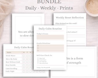 Calm Mind Reset Bundle | Daily Routine, Affirmations, Weekly Reflection (Digital Download)