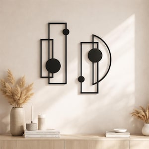 Conjunto de 2 piezas de arte mural de metal, decoración geométrica abstracta, escultura vertical moderna, estilo escandinavo para el hogar.