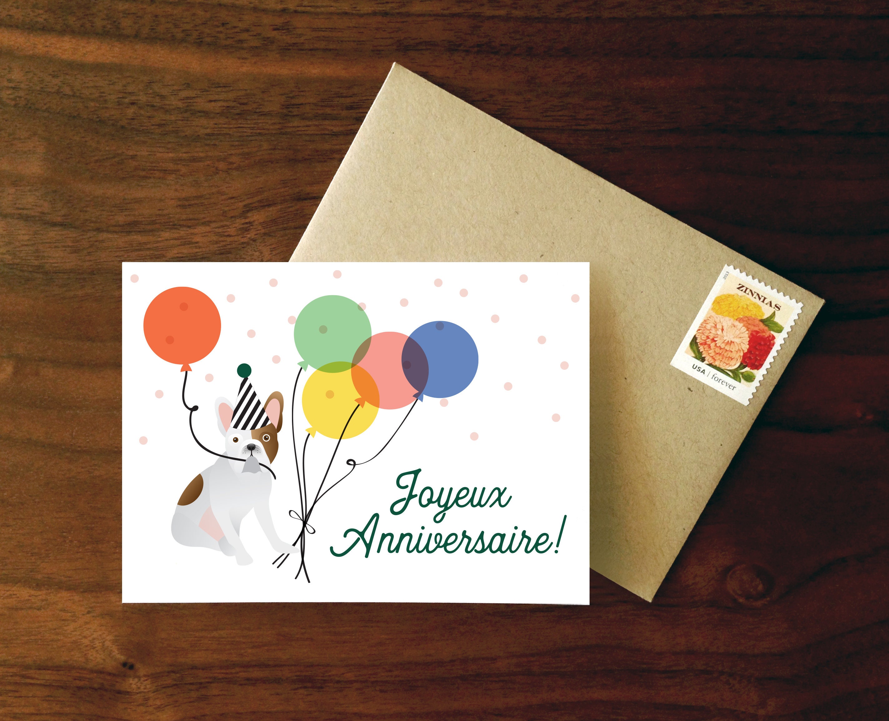 Custom French Bulldog Joyeux Anniversaire Happy Birthday Card Custom French Bulldog Joyeux Anniversaire Happy Birthday Card