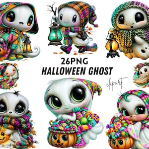Halloween-spöke PNG: Patchwork-denim, kuslig säsong (digital nedladdning)