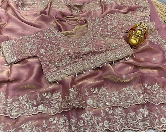 Saree:- Very soft & elegant rich look fendy sartin fabric with beautiful embroidery 3 mm