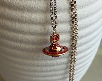 Vintage Orb Saturn Necklace,Rusty Gold Large CZ Saturn Pendant,Gifts for Her/Him