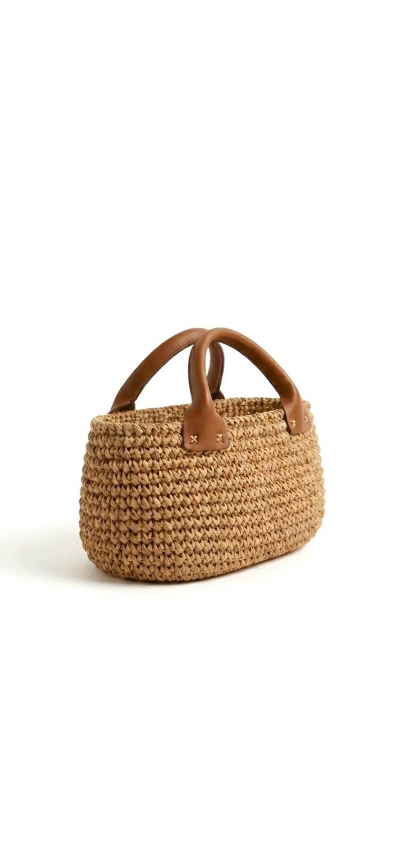 Handwoven Raffia Tote Bag – Leather Handles, Base, Pouch – Summer Straw ...