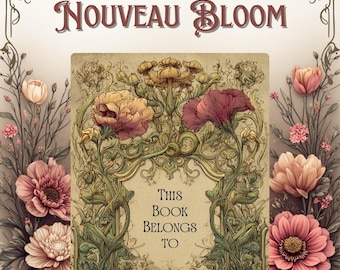 Nouveau Bloom Personalized Bookplate Set, Ex Libris Floral Art Nouveau Design, Vintage Botanical Library Labels 3x4 inches