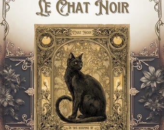 Le Chat Noir Personalized Gothic Bookplate Set Ex Libris Black Cat Design Art Nouveau Library Labels 3x4