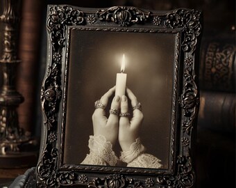 Vintage Victorian Candle Print Gothic Ritual Wall Art Antique Style Photography Dark Whimsical Decor