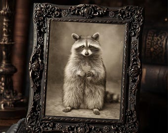 Raccoon Holding Heart Antique Style Valentine Animal Art Print Vintage Woodland Wall Art