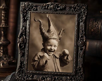 Victorian Demon Baby With Horned Hat Gothic Creepy Cute  Art Print Weird Antique Style Wall Decor