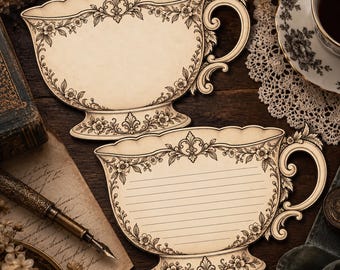 Victorian Teacup Shaped Stationery Vintage Floral Tea Letter Writing Paper Lined or Unlined