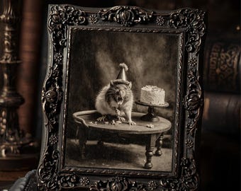 Vintage Screaming Rat With Cake Print Gothic Animal Dark Humor Wall Art