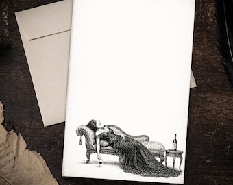 Victorian Fainting Couch Stationery Set 5.5 x 8.5 Gothic Lady Letter Writing Paper Dark Academia Set Wine Lover Stationery