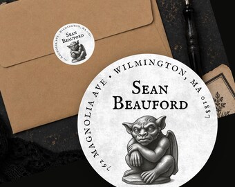 Personalized Gothic Gargoyle Return Address Labels Custom Round Stickers
