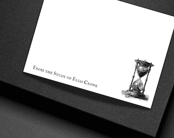Personalized Hourglass Note Cards Gothic Victorian Stationery Set Custom Flat Cards with Envelopes