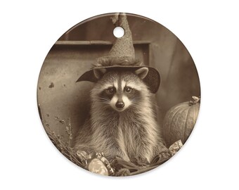 Raccoon Witch Halloween Ornament Vintage Animal Gothic Fall Decor