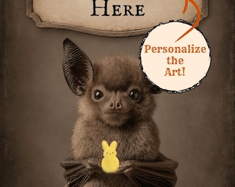 Personalized Easter Bat Print Vintage Victorian Gothic Custom Message Easter Wall Art Cute Creepy Decor