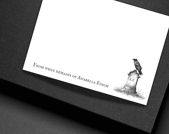 Personalized Gothic Raven Note Cards Custom Flat Stationery Set with Envelopes