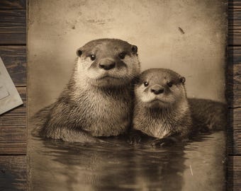 Vintage Victorian Otter Mothers Day Card Gothic Animal Antique Style Photography Blank Inside