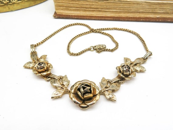 Vintage Gold Tone Rose Flower Link Victorian Styl… - image 1