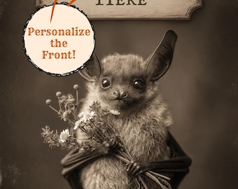 Personalized Vintage Victorian Bat Greeting Card Custom Message Romantic Valentine Love Anniversary Card