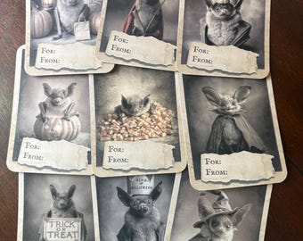 Vintage Victorian Halloween Bat Gift Tags Set of 9 Gothic Wrapping Creepy Cute Decor