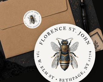 Personalized Vintage Victorian Bee Return Address Labels Custom Round Stickers