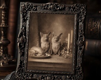 Vintage Gothic Bat Harvest Print Victorian Style Thanksgiving  Wall Art