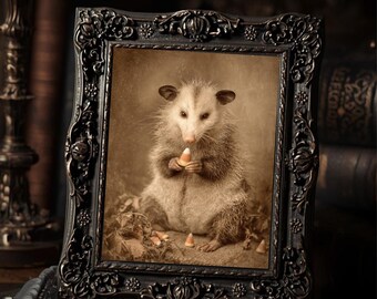 Vintage Opossum Candy Corn Wall Art Creepy Cute Animal Print Gothic Halloween Art Decor