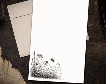 Bee Wildflower Writing Paper Set 5.5 x 8.5 Botanical Stationery Cottage Garden Letter Kit with Envelopes