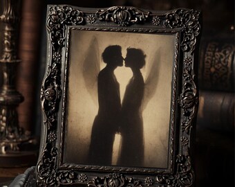 Vintage Victorian Fairy Love Silhouette Print Gothic Romantic Wall Art Antique Style Photography Dark Whimsical Decor