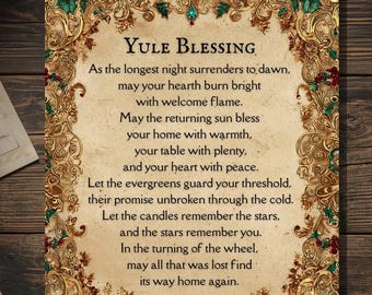 Yule Blessing Card Pagan Yule Greeting Wiccan Winter Solstice Wheel of the Year Gothic Holiday 5x7