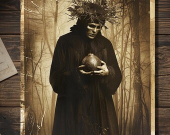 Vintage Victorian Creepy Orb Christmas Card Gothic Holiday Art Antique Style Photography Blank Inside